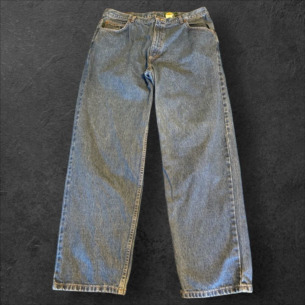 Cabelas 100% Cotton Denim Indigo Blues Jeans Men Sz 38x30 Straight Leg Pants Zip